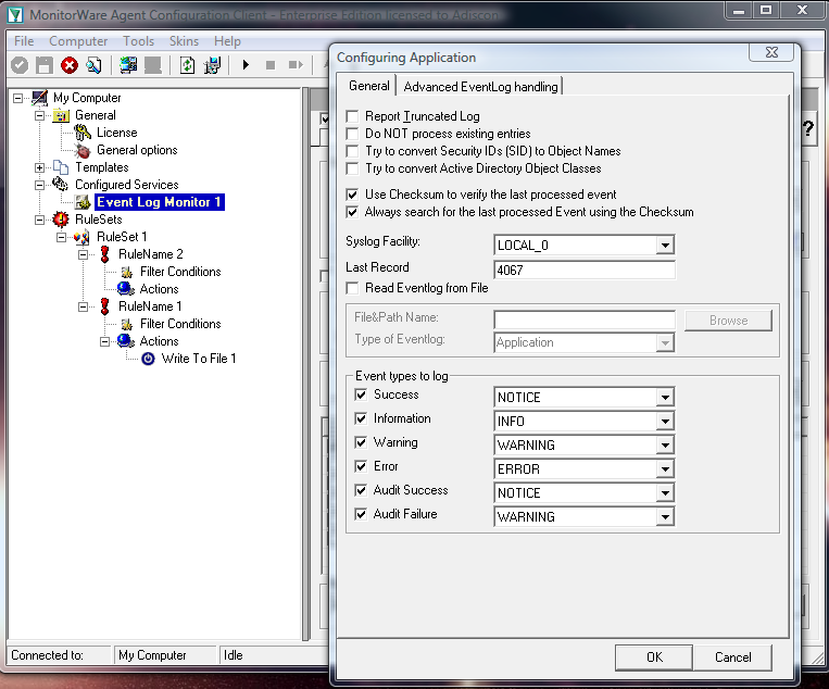 Event Log Monitor settings for NetApp