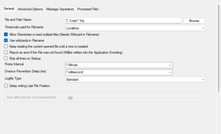 File Monitor configured for multiple files and filename wildcards